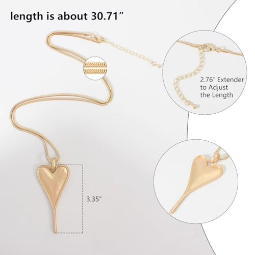 Long Heart Necklaces for Women 14K Gold-Silver Plated Trendy Brushed Chunky Pendant Layered Y Necklace Jewelry for Women With Gifts Box - color: GOLD