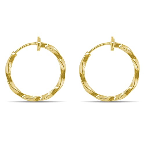 Clip On Spring Hoop Earrings for Non-Pierced Ears - color: Gold-Tone Twisted, size: 17mm