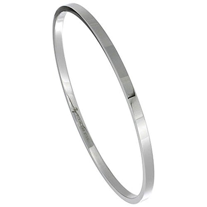 Sabrina Silver Stainless Steel Slip on Bangle Bracelet Stackable Seamless 1/8 inch Wide, Sizes 7-8