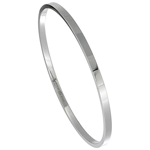 Sabrina Silver Stainless Steel Slip on Bangle Bracelet Stackable Seamless 1/8 inch Wide, Sizes 7-8