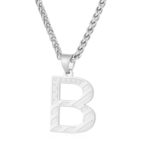 Initial Necklace for Men Stainless Steel Pendent Chain Personalized A-Z Letter Necklaces Black/Gold/Silver Christmas Jewelry Gifts - color: Silver, style: Initial-B