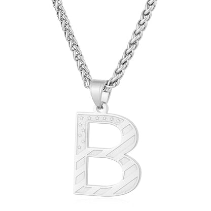 Initial Necklace for Men Stainless Steel Pendent Chain Personalized A-Z Letter Necklaces Black/Gold/Silver Christmas Jewelry Gifts - color: Silver, style: Initial-B