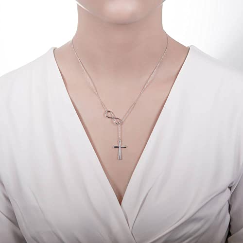 BERRICLE Sterling Silver Lariat Necklace for Women - Celestial Charm, Infinity Cross, Melody Note, Teardrop Styles - style: Infinity Cross