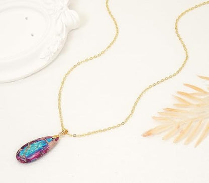 Stone Necklaces for Women Teardrop Gemstone Pendant Necklace Natural Stone Chain Necklaces - color: Purple Blue