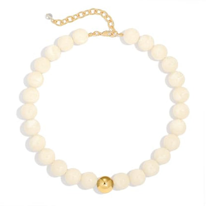 Chunky Beaded Necklace for Women Boho Statement Bead Necklace | Adjustable, Lightweight Choker, Round/Oval/Pebble Beads, Trendy Summer Beach Jewelry - color: White
