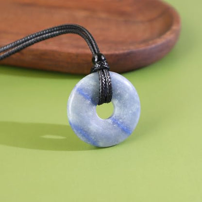 Anjiucc Natural Gemstone Pendant Necklce Lucky Coin Crystal Necklace Donut Pendnat with Adjustable Rope Healing Crystal for Men - color: Blue Aventurine