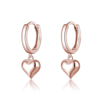 SLUYNZ Solid 925 Sterling Silver 8MM Fat Heart Hoop Earrings for Women Teens Sweet Love Hoop Earrings Huggie - color: C-Rose Gold Plated