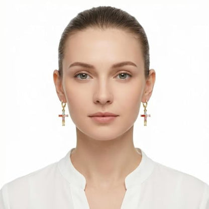 18K Gold Plated Flower Dangle Earrings for Women, Hypoallergenic Cubic Zirconia Earrings, Elegant CZ Drop Earrings, Statement Jewelry Gifts Party Fashion - style: OBS7525-Cross