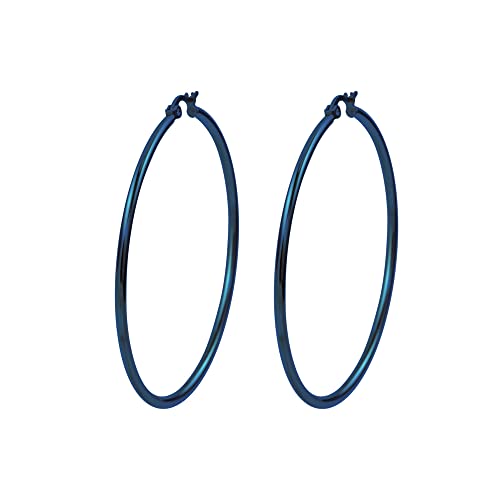 Rounded Hoops Earrings (20mm-60mm Diameter) - color: Blue 50mm