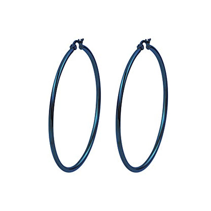 Rounded Hoops Earrings (20mm-60mm Diameter) - color: Blue 50mm