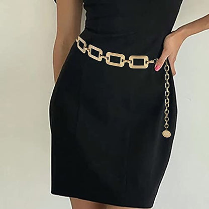 Women's Chain Belt Metal Waist Belt Chunky Belly Link Belt - color: Square Gold, size: M: 47.2 in