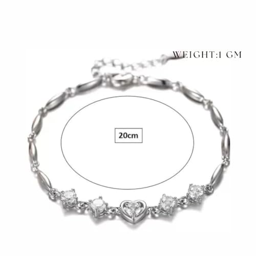 Nilu's Collection Women's Copper Sterling Silver Heart Shape Stone Charm Bracelet - color: White & Silver