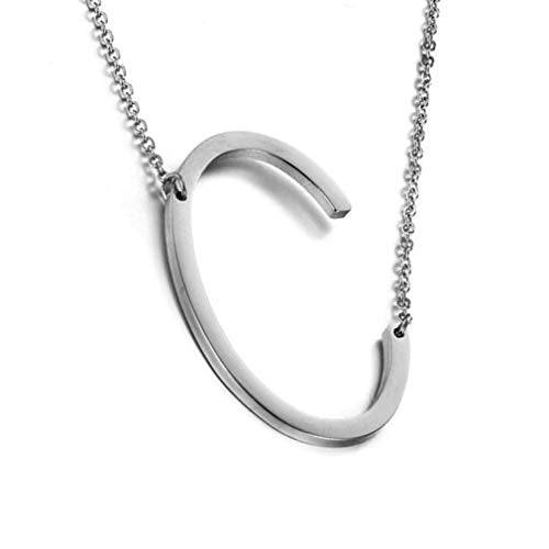 MOMOL Sideways Initial Necklace 18K Gold Plated Stainless Steel Large Big Letters Pendant Necklace Script Name Monogram Necklaces for Women - color: C