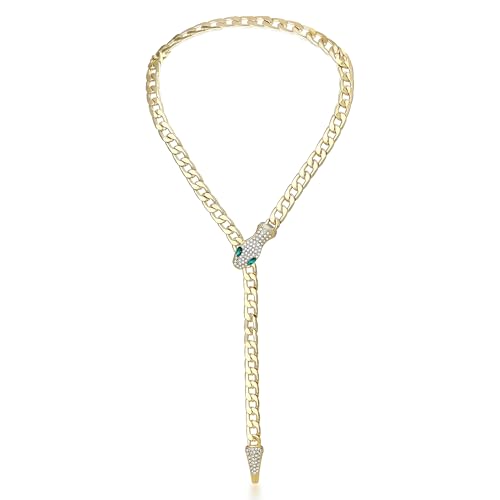 Bendable Snake Chain Necklace for Women Arm Cuff Flexible Twisty Multi-purpose DIY Bracelet and Punk Choker Trendy Medusa Snake Jewelry Gift - style: Green Eye Snake Gold