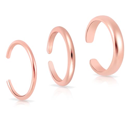 Mikovivi 3pcs Adjustable Toe Rings, Thin Open Band Toe Rings Elegant Summer Beach Foot Jewellery for Woman - color: Rose Gold