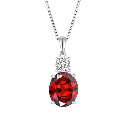 Birthstone Necklace for Women 925 Sterling Silver | Oval Cut Pendant Necklace, Jewelry for Mom Wife - color: Deep Red