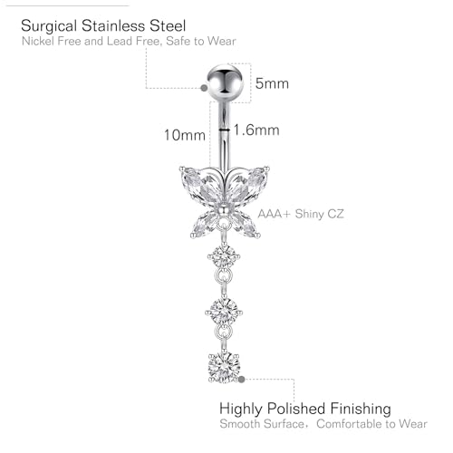 Briana Williams Belly Button Ring Belly Rings Belly Button Piercing Gold Belly Button Ring for Women Clicker Belly Ring Belly Piercing Stainless Steel 14g 10mm Blley Navel Rings Piercing Jewelry - color: C1 -4pcs, silver