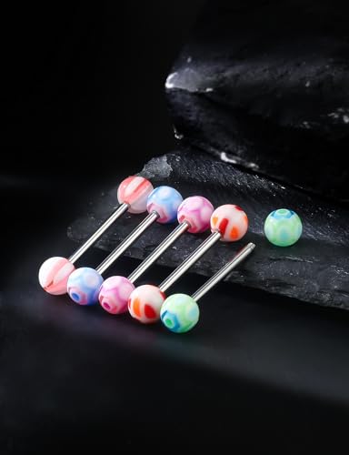 14G 100Pcs Colorful Ball Surgical Steel and Bioflex Flexible Acrylic Nipple Tongue Rings Piercing Jewelry 14 Gauge Straight Barbell Tongue Nipple Ring Piercing Jewelry Retainer For Women Men - size: 14G-16MM Surgical Steel Bar