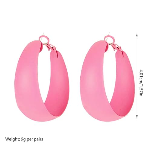 Anmpab Large Matte Round Hoop Earrings for Women Retro Geometric Pierced Neon Color Circle Dangle Earrings Party Jewelry - color: Pink