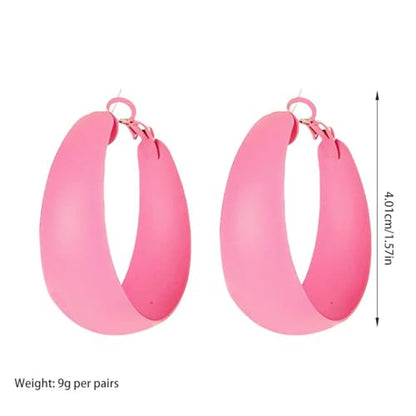 Anmpab Large Matte Round Hoop Earrings for Women Retro Geometric Pierced Neon Color Circle Dangle Earrings Party Jewelry - color: Pink
