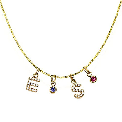 14k Gold Letter Birthstone Charm Necklace/Plain Gold Letter Pendant/Diamond Letter Pendant/Personalized Customized Dainty Gold Necklace Gift for Women