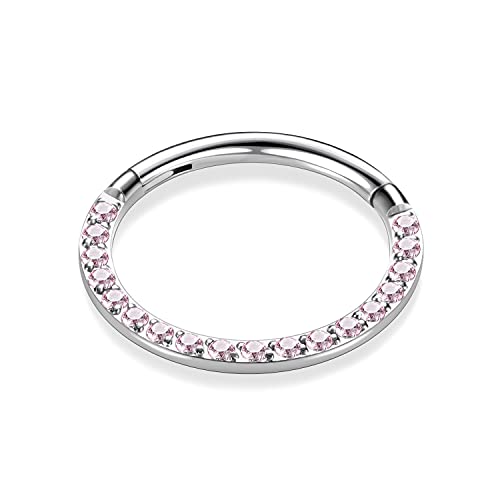 GAGABODY Septum Ring 16 Gauge Earrings Daith Jewelry Surgical Steel Hinged Nose Rings Nose Hoop Cartlidge Earring Hoop Helix Rook Piercing Jewelry - color: Style1:1pc Silver-Pink CZ