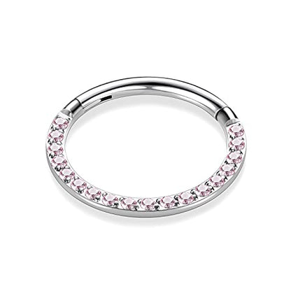 GAGABODY Septum Ring 16 Gauge Earrings Daith Jewelry Surgical Steel Hinged Nose Rings Nose Hoop Cartlidge Earring Hoop Helix Rook Piercing Jewelry - color: Style1:1pc Silver-Pink CZ