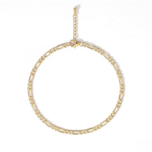Pencros Dainty Layered Anklet,14K Gold Filled Cute Beads Satellite Chain Heart Boho Adjustable Anklets for Women - color: Anchor Chain Gold