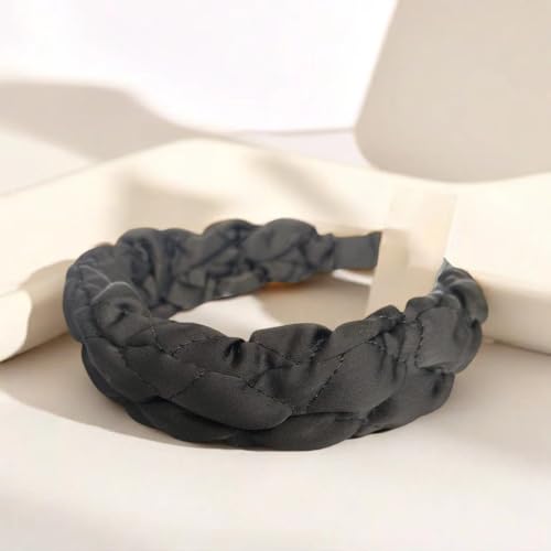 Womens Quilted Headband Wide Padded Hairband Fashion Hair Accessories Women Daily Wear Outfit Styling Hair Band (Black) - color: Black, size: 1 Count (Pack of 1)