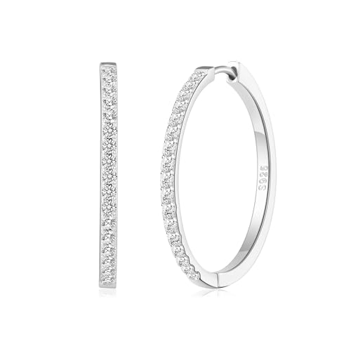 RANKEEF Gold/Silver Hoops Earrings For Women Hypoallergenic | S925 Silver Hoop Earings Lightweight Gold Hoops Gold Rhinestone Earring With Cubic Zirconia 20/30/40mm - color: Silver-30mm