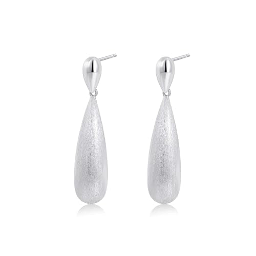 Large Geometric Drop Dangle Earrings for Women Pearl Teardrop Disc Rectangle Oval Fishtail Shell Shaped Textured Dangle Studs Earrings for Women - color: Silver-Brushed