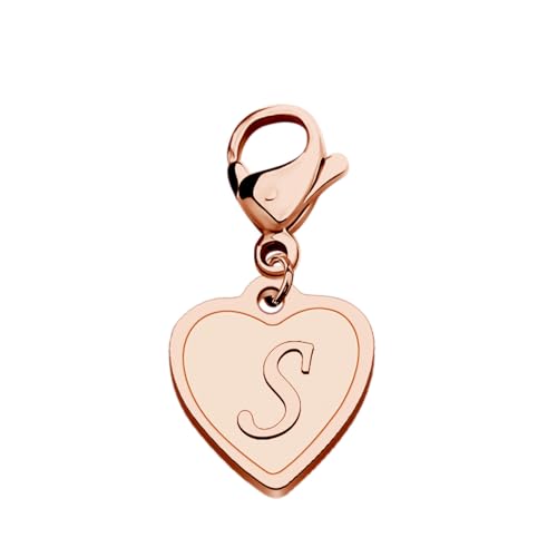 FAADBUK Initial Letter A-Z Alphabet Heart Charms for Jewelry Bracelet Keychain Necklace Initial Stainless steel Clasp Clip on Charm - color: intial S RG