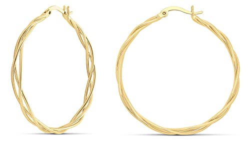 Milla Twisted Hoop Earrings for Women – Hypoallergenic Silver or Gold Statement Hoops – Lightweight & Easy to Wear - color: Gold Plated / 1.6 in / Dainty