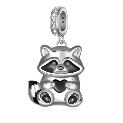 Cute Animals Charms 925 Sterling Silver Highland Cow/Dragon/Axolotl/Raccoon/Whale/Turtle/Cardinal/Hummingbird Charms for Bracelets for Women Cute Animal Charm Beads for Jewelry Making - style: Raccoon Charm