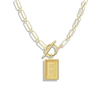 Tewiky Gold Initial Necklaces for Women, Square Letter Pendant Necklace | Toggle Clasp，Trendy 14K Gold Plated Dainty Paperclip Chain Necklaces for Women，Jewelry Gifts - style: Gold E
