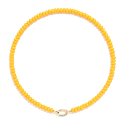 CONRAN KREMIX Colorful Stone Beaded Necklace for Women,Natural Gemstone Bead Choker Necklaces Boho Summer Beach Layering Necklace Jewelry Gift for Women - color: Maize-Yellow Color