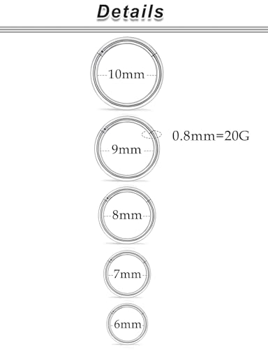 20G-2G Surgical Steel Hinged Clicker Septum Nose Rings Gauges Earrings Seamless Hoops Eyebrow Lip Ring Cliker Helix Tragus Daith Rook Earrings for Women Men - color: Silver, size: 20G(0.8mm)-6/7/8/9/10mm
