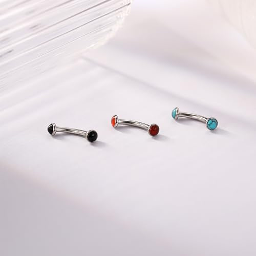 GAGABODY Titanium Eyebrow Jewelry - Curved Barbell & Labret Stud, 16g - Belly Button Ring & Cartilage Earring - Opal Bridge Jewelry - color: 1Pc-Silver+ Blue Turquoise-Disc Shape