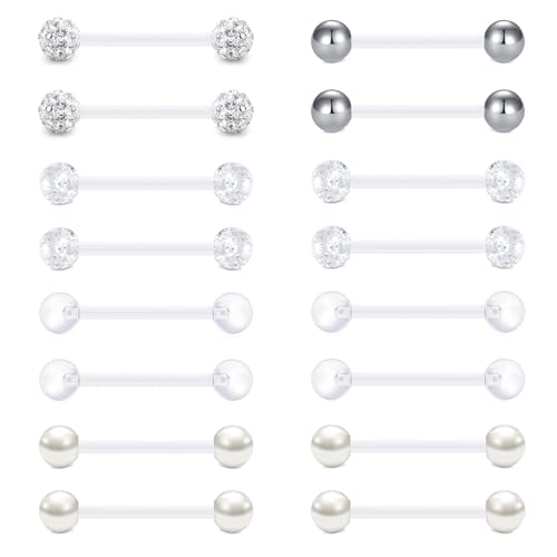 FECTAS Plastic Nipple Rings Tongue Piercing Retainer Barbell 14g for Women Surgery 12/14/16/18mm - style: B-16pcs-16MM