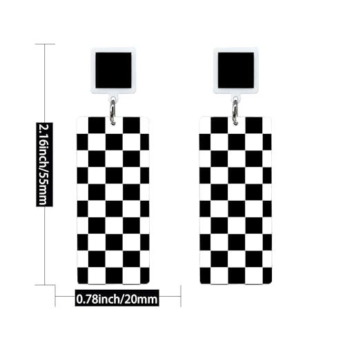 KaFu Checkerboard Earrings for Women 70s 80s Retro Acrylic Black White Striped Checkered Geometric Dangle Earrings Resin Rectangle Earrings Statement Jewelry - color: style-1