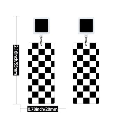 KaFu Checkerboard Earrings for Women 70s 80s Retro Acrylic Black White Striped Checkered Geometric Dangle Earrings Resin Rectangle Earrings Statement Jewelry - color: style-1