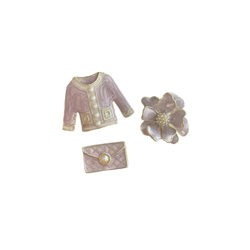 Elegant Flower Imitation Pearl Brooch Pin Set Retro Enamel Coat Bag and Camellia Lapel Collar Brooches Pins Fashion Birthday Business Jewelry for Women Dress Suit Sweater Shirt Badge Accessory 3Pcs - color: Pink