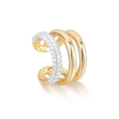 MYEARS Women Ear Cuff Earrings Gold Non Pierced Cartilage Clip on Open Wrap Hoop 14K Gold Plated Simple Hypoallergenic Everyday Jewelry - style: Bold Triple Split