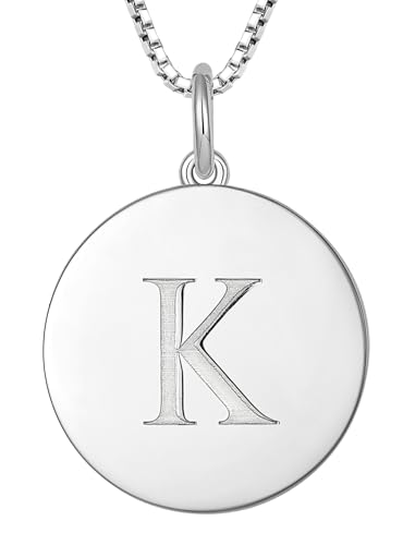 YL Initial Necklace 925 Sterling Silver Square/Round/Heart Letter Pendant A-Z Alphabet Polished Jewelry for Women - color: Letter-K, style: Round Shaped