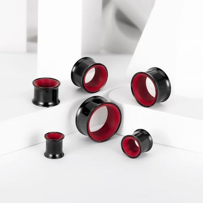 DOEARKO 2Pcs Stainless Steel Outer Ring & PLA Inner Plug Ear Gauges (2g/6mm - 1"/25mm) Hypoallergenic Double Material for Stretched Ears Lightweight Breathable Plugs - color: B&R, size: 14mm(9/16")