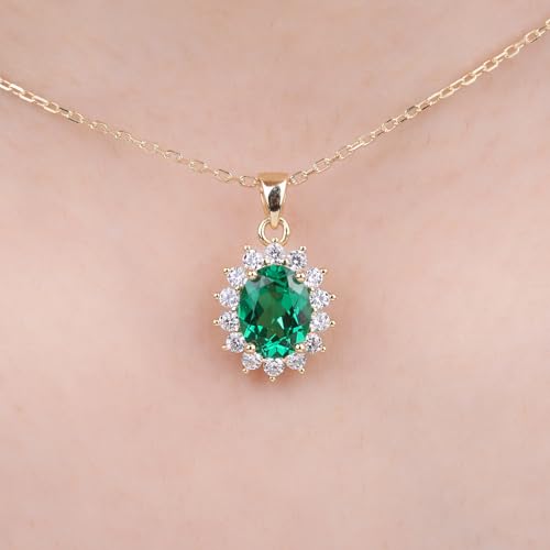 JewelryPalace Princess Diana Kate Middleton Natural Amethyst Citrine Garnet Peridot Topaz Created Ruby Sapphire Simulated Emerald Pendant Necklace for Women, 925 Sterling Silver Gemstone Jewelry Set - color: E-Yellow Gold Plated Brass-emerald
