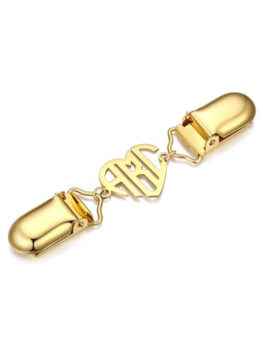 Custom4U Personalized Sweater Clips for Cardigans, Custom Name Initials Cinch Clip, Stainless Steel Dress Clips Back Cinch Shirt Clips for Women Clothing, Shawl Dress Shirts Cincher Small Brooch Jewelry Gifts - color: Gold Color-Heart