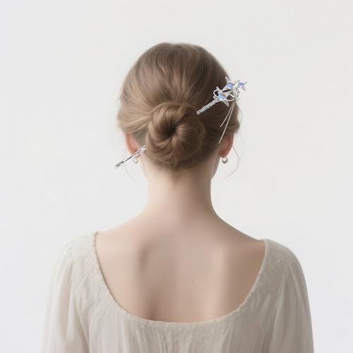 2 Pcs Hair sticks for buns,French hair pins for women,Buns and Updos with No Hair Damage,Metal Starry sky French Pin Great Hold,Suitable for fine & thick hair US303