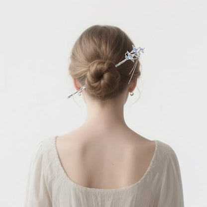 2 Pcs Hair sticks for buns,French hair pins for women,Buns and Updos with No Hair Damage,Metal Starry sky French Pin Great Hold,Suitable for fine & thick hair US303