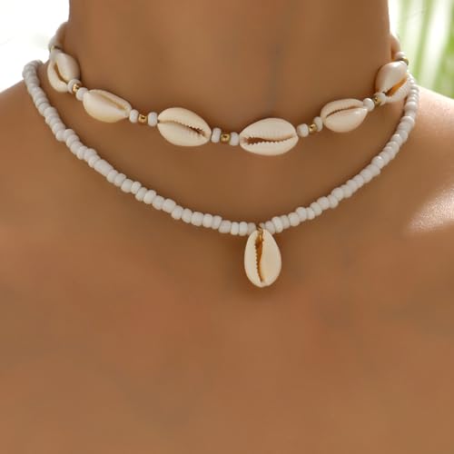 Nackiy Shell Necklace for Women, Handmade Summer Beach Jewelry Gift | Natural Sea Shell Necklace, Adjustable Collar Fit, Coastal Beach Style, Shell Starfish Charms, Lightweight Summer Jewelry - color: Gold-Plated 1